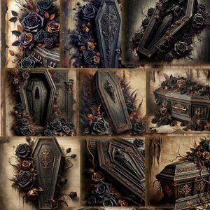 Gothic Victorian Coffin Junk Journal Paper, Haunted Vintage Ephemera, Dark Flora